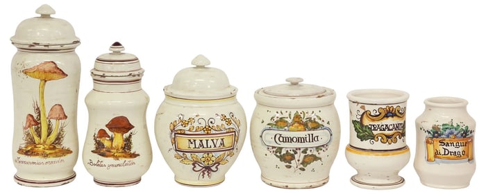 (6) ITALIAN MAJOLICA PHARMACY/ APOTHECARY JARS
