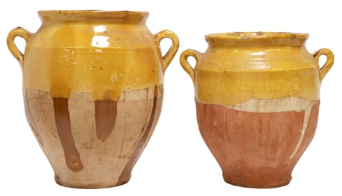 (2) FRENCH OCHRE-GLAZED EARTHENWARE CONFIT POTS