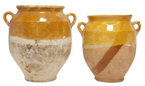 (2) FRENCH OCHRE-GLAZED EARTHENWARE CONFIT POTS