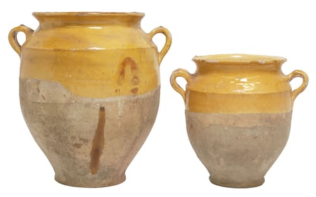 (2) FRENCH OCHRE-GLAZED EARTHENWARE CONFIT POTS