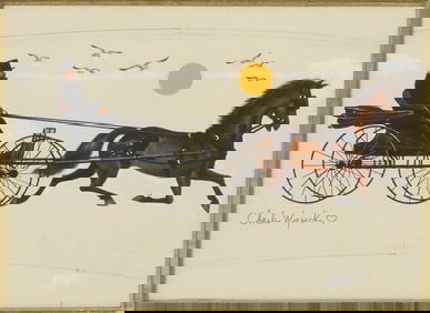 CHARLES WYSOCKI (1928-2002) PAINTING, MAN IN HORSE-DRAWN BUGGY