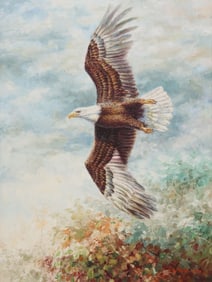 LARGE WILDLIFE PAINTING, EAGLE IN FLIGHT, 48" X 36"