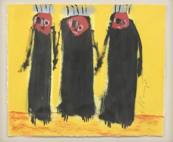 H. MARGRET (20TH C.) MIXED MEDIA PAINTING 'RED SPIRITS'