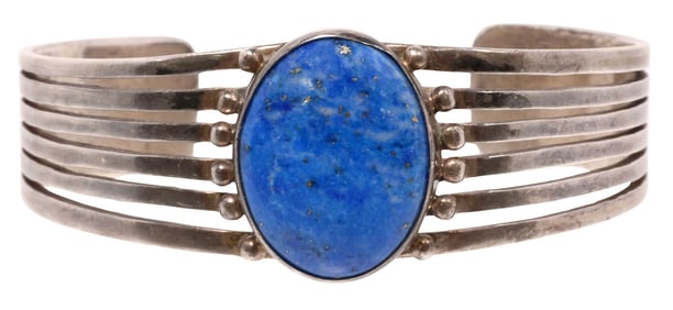 EDISON SILAGO (NAVAJO, D.2011) STERLING SILVER & LAPIS CUFF BRACELET