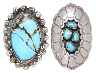 (2) NATIVE AMERICAN SILVER & TURQUOISE RINGS