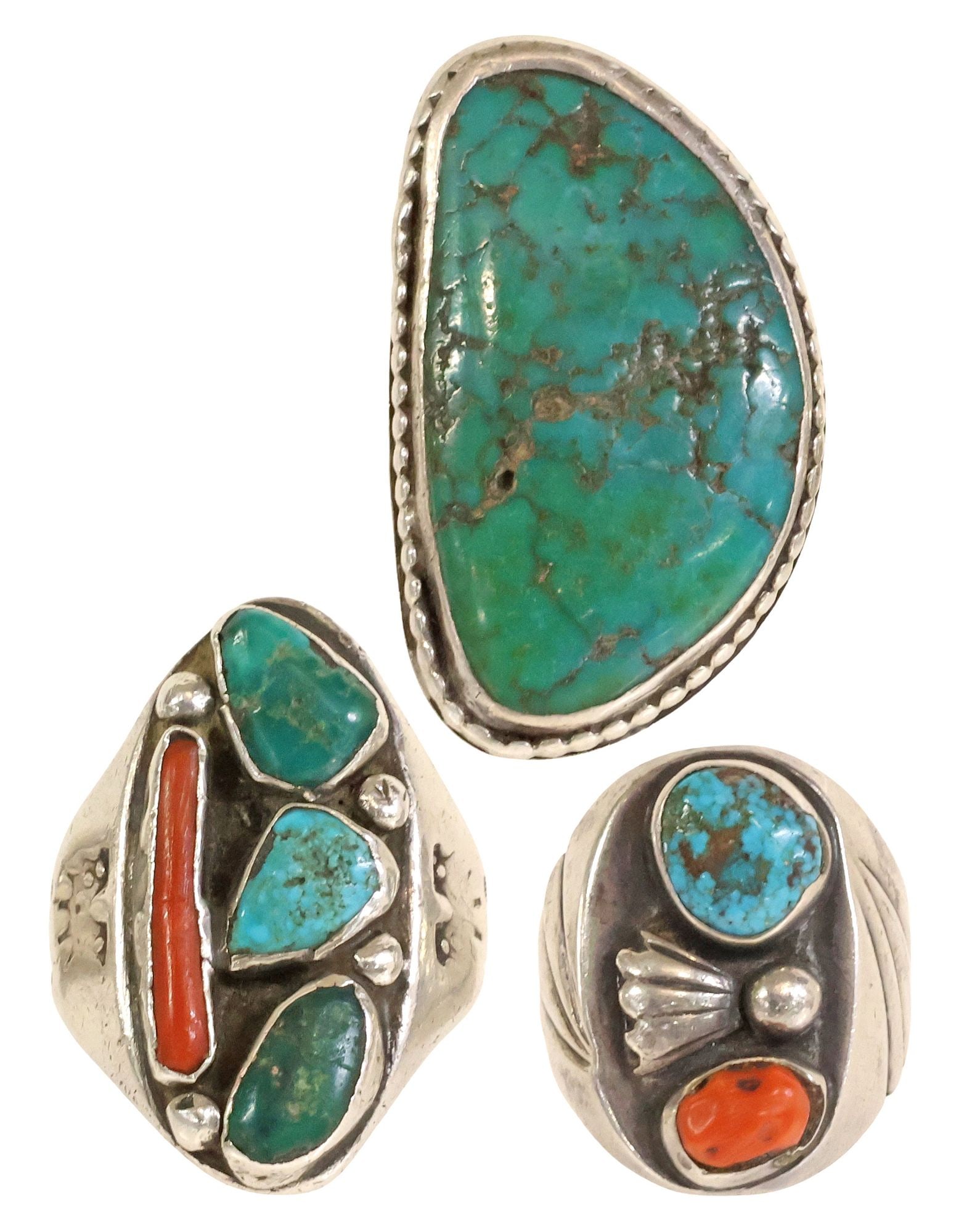 (3) NATIVE AMERICAN SILVER & TURQUOISE RINGS (1 of 4)