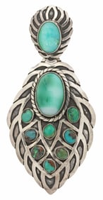 IMPRESSIVE MODERNIST MEXICO STERLING SILVER & STONE PENDANT / BROOCH ENSEMBLE