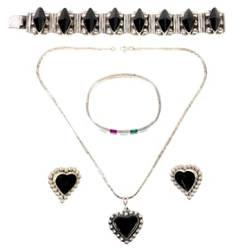 (4) MODERNIST MEXICO STERLING SILVER & GEMSTONE JEWELRY SET