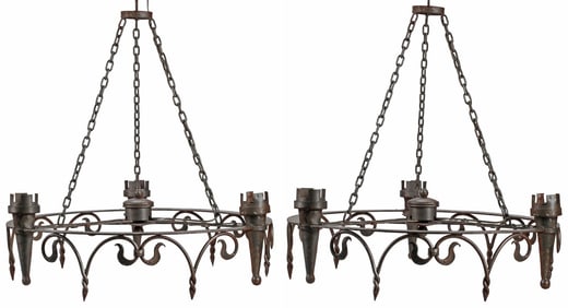 (2) MEDIEVAL STYLE WROUGHT IRON CHANDELIERS
