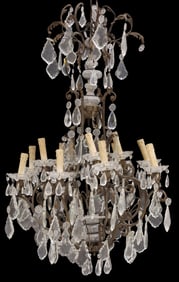 ITALIAN PATINATED METAL & CRYSTAL 12-LIGHT CHANDELIER