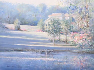 LOU GORDON (TEXAS, 20THC.) PAINTING, IMPRESSIONIST FLORAL LANDSCAPE, 30" X 40"