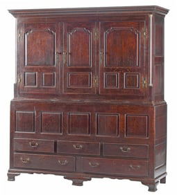 LARGE GEORGE III PANELED OAK LINEN PRESS, 82"H