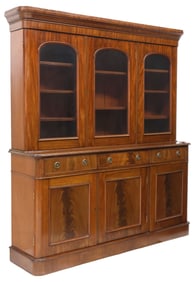 ENGLISH VICTORIAN MAHOGANY STEP-BACK BOOKCASE