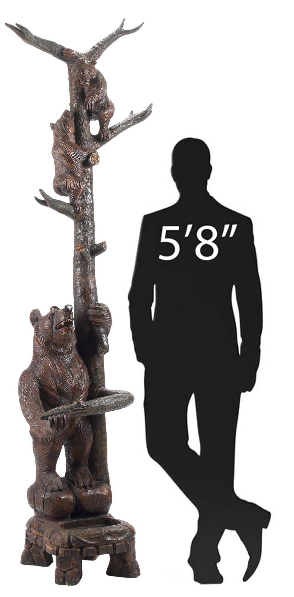 BLACK FOREST CARVED WOOD HALL STAND WITH BEARS (1 of 4)