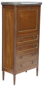 FRENCH LOUIS XVI STYLE MARBLE-TOP MAHOGANY FALL-FRONT SECRETARY