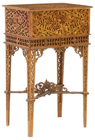PIERCED & CARVED FLORAL & FOLIATE FRETWORK BOX ON STAND