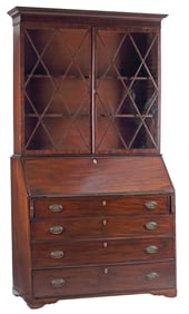 ENGLISH GEORGIAN MAHOGANY SLANT-FRONT SECRETARY BOOKCASE