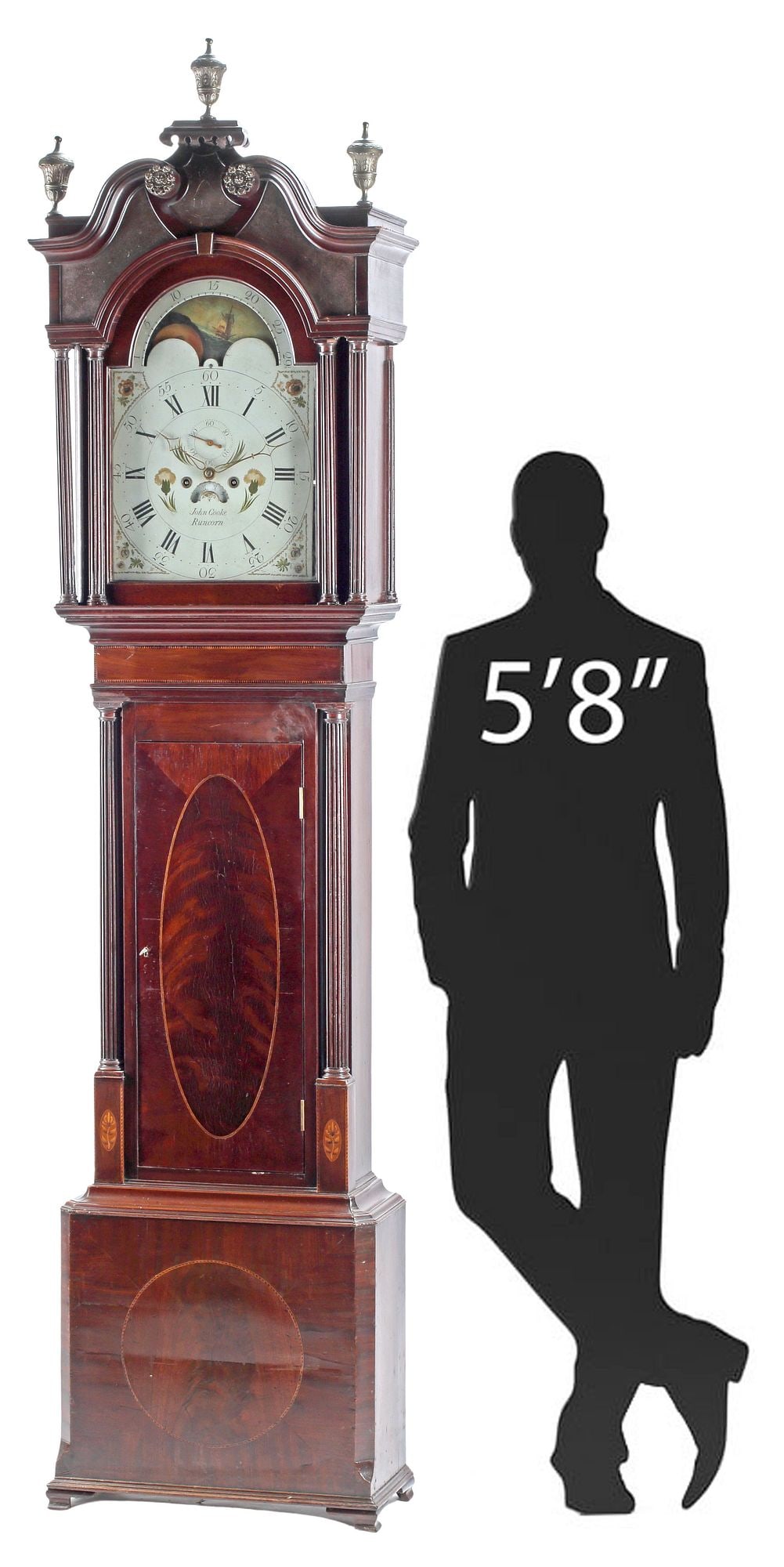LARGE ENGLISH INLAID FLAME MAHOGANY LONGCASE CLOCK, 96.5"H (1 of 10)