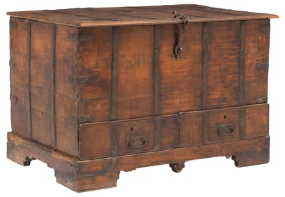 BRITISH COLONIAL IRON-BOUND TEAK STORAGE CHEST, INDIA