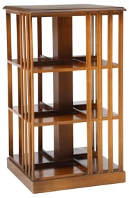 ENGLISH MAHOGANY & MARQUETRY ROTATING LIBRARY BOOKSTAND