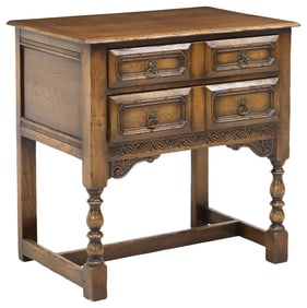 ENGLISH N.H. CHAPMAN & CO. CARVED OAK SILVER CHEST / SIDE TABLE