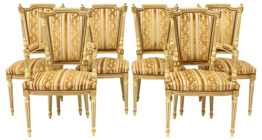 (6) FRENCH LOUIS XVI STYLE PARCEL-GILT & PAINTED CHAIRS