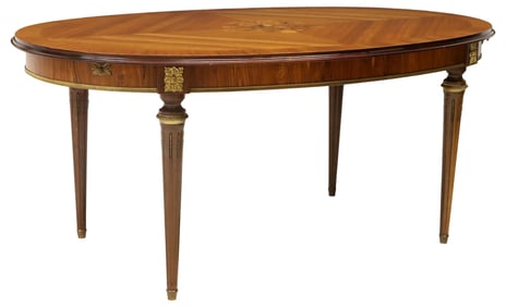 LOUIS XVI STYLE MATCHED-VENEER MARQUETRY EXTENSION DINING TABLE