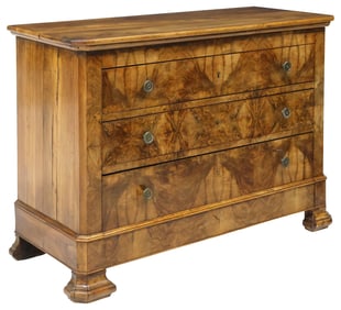 FRENCH LOUIS PHILIPPE PERIOD FIGURED WALNUT 3-DRAWER COMMODE