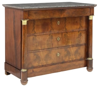 FRENCH EMPIRE MARBLE-TOP FLAME MAHOGANY COMMODE