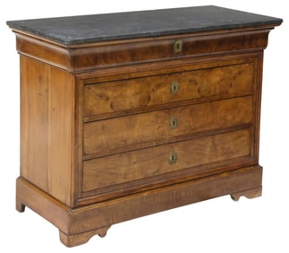 FRENCH LOUIS PHILIPPE PERIOD MARBLE-TOP WALNUT COMMODE