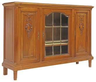 FRENCH LOUIS XVI STYLE WALNUT & LEADED GLASS SIDEBOARD / CABINET
