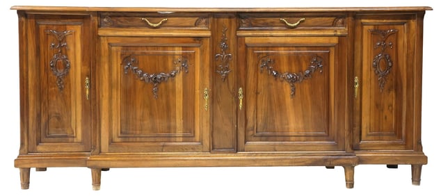 FRENCH LOUIS XVI STYLE CARVED WALNUT SIDEBOARD