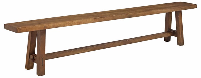 RUSTIC ITALIAN OAK TRESTLE BENCH, 88.75"L