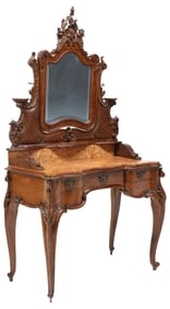 ITALIAN ROCOCO STYLE MIRRORED MARBLE-TOP BURLWOOD VANITY
