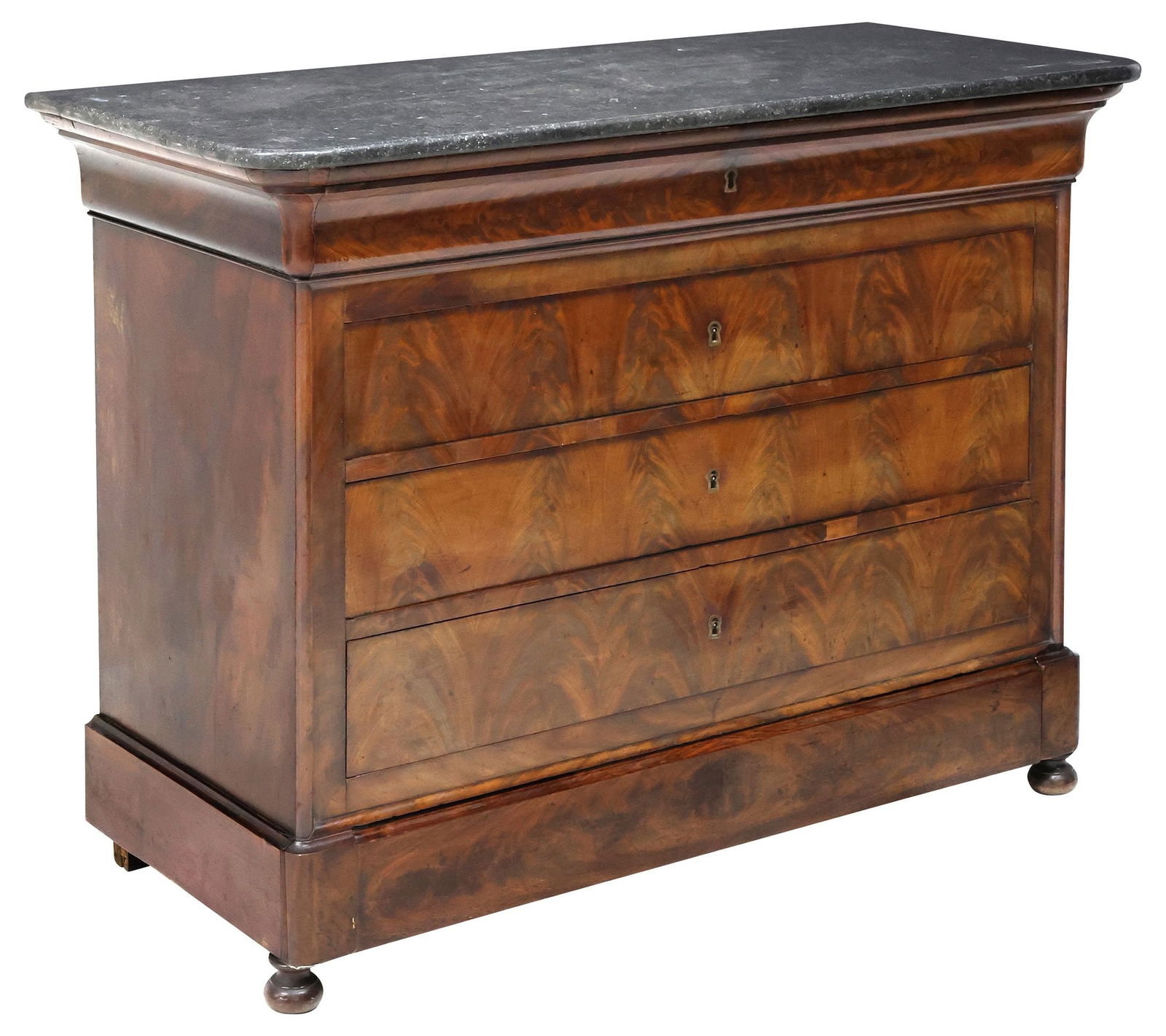 FRENCH LOUIS PHILLIPE PERIOD MARBLE-TOP FLAME MAHOGANY COMMODE (1 of 5)