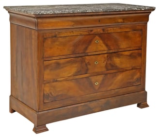 FRENCH LOUIS PHILIPPE PERIOD MARBLE-TOP WALNUT COMMODE