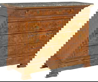 FRENCH LOUIS PHILIPPE MARBLE-TOP BURLED WALNUT COMMODE