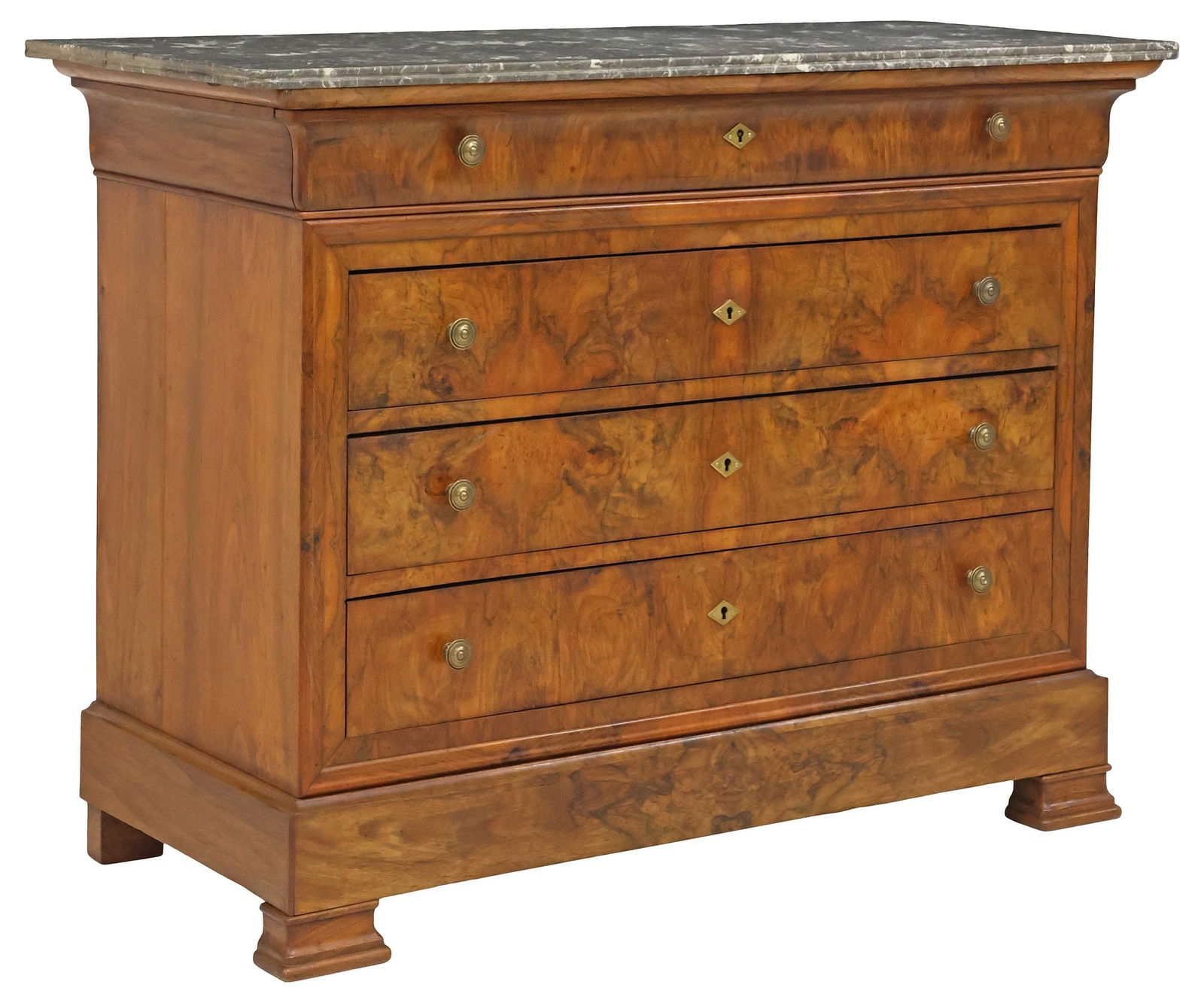 FRENCH LOUIS PHILIPPE MARBLE-TOP BURLED WALNUT COMMODE (1 of 5)