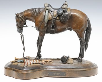 JACK WALKER (TEXAS, 20TH C.) WESTERN BRONZE HORSE SCULPTURE, 'AMBUSHED'