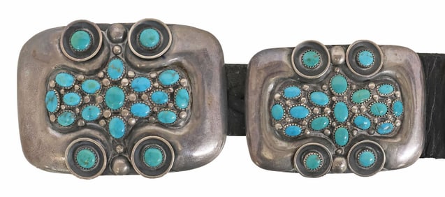 EXCEPTIONAL FRANK PATANIA SR. (1899-1964) STERLING & TURQUOISE CONCHO BELT