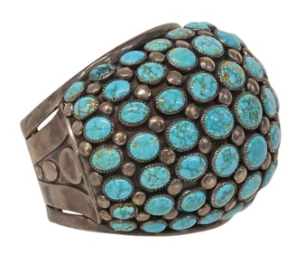 IMPRESSIVE FRANK PATANIA SR. (1899-1964) STERLING & TURQUOISE CUFF BRACELET