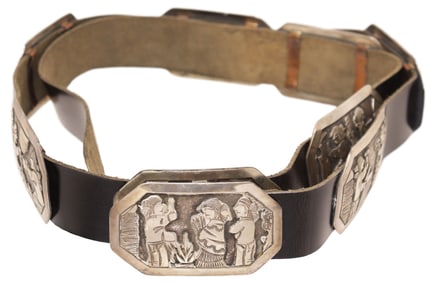ROBERT BECENTI JR (1949- 2001) NAVAJO STERLING SILVER OVERLAY CONCHO BELT