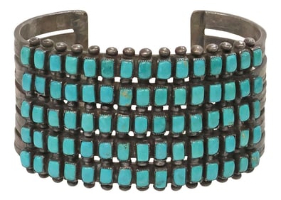 NATIVE AMERICAN SILVER & TURQUOISE WIDE CUFF BRACELET