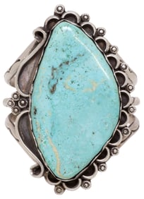 LARGE NATIVE AMERICAN TURQUOISE & SILVER CUFF BRACELET