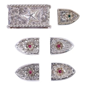 (6) BOHLIN SILVER & GEMSTONE RANGER BUCKLE KEEPER & TIPS
