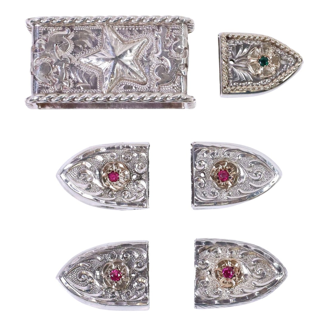 (6) BOHLIN SILVER & GEMSTONE RANGER BUCKLE KEEPER & TIPS (1 of 3)