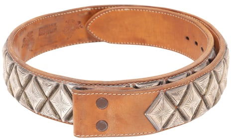 BOHLIN LADIES SILVER-MOUNTED BROWN LEATHER WESTERN CONCHO BELT
