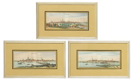 (3) TOPOGRAPHIA GERMANIAE HAND-COLORED ENGRAVINGS OF DUTCH PORTS