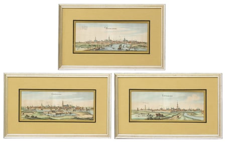 (3) TOPOGRAPHIA GERMANIAE HAND-COLORED ENGRAVINGS OF DUTCH PORTS
