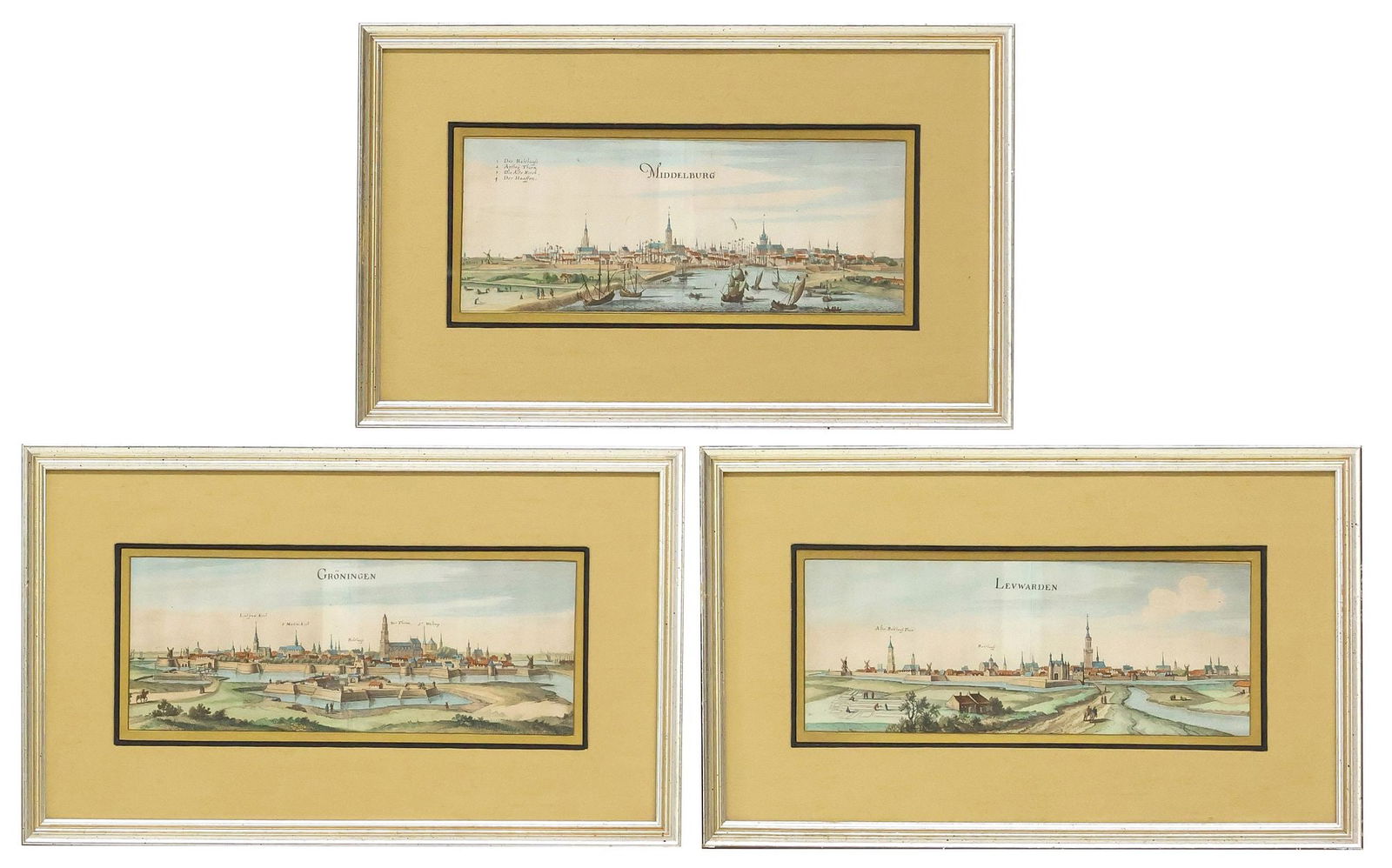 (3) TOPOGRAPHIA GERMANIAE HAND-COLORED ENGRAVINGS OF DUTCH PORTS (1 of 5)